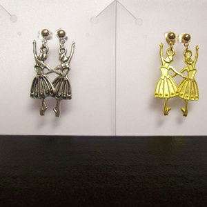 Dangle Ballerina Earrings  Silver or Gold metal ... Post Earrings   SE-11